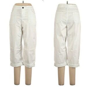 Style & Co Cotton Casual High Waisted  Rolled Cuff Capris Pants White Sz 14